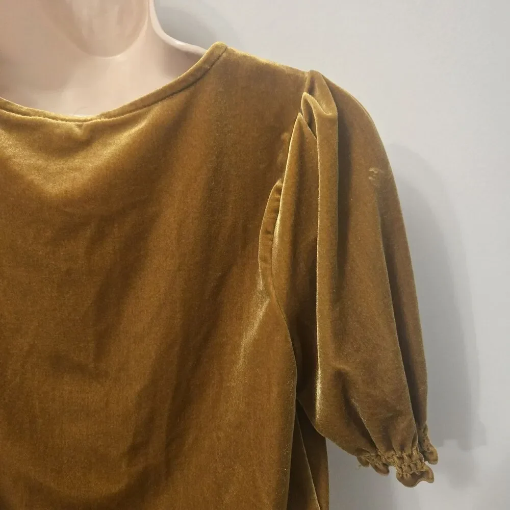 Madewell Velvet Wrap Top XS Mustard Gold Puff Sleeve Renaissance Boho Whimsigoth